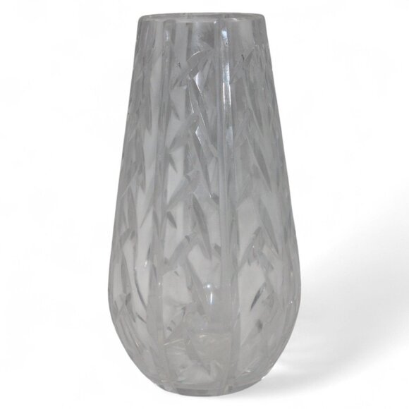 Waterford Lead Crystal Vase 9" Tall With Frosted & Clear Bamboo Pattern - Picture 2 of 6